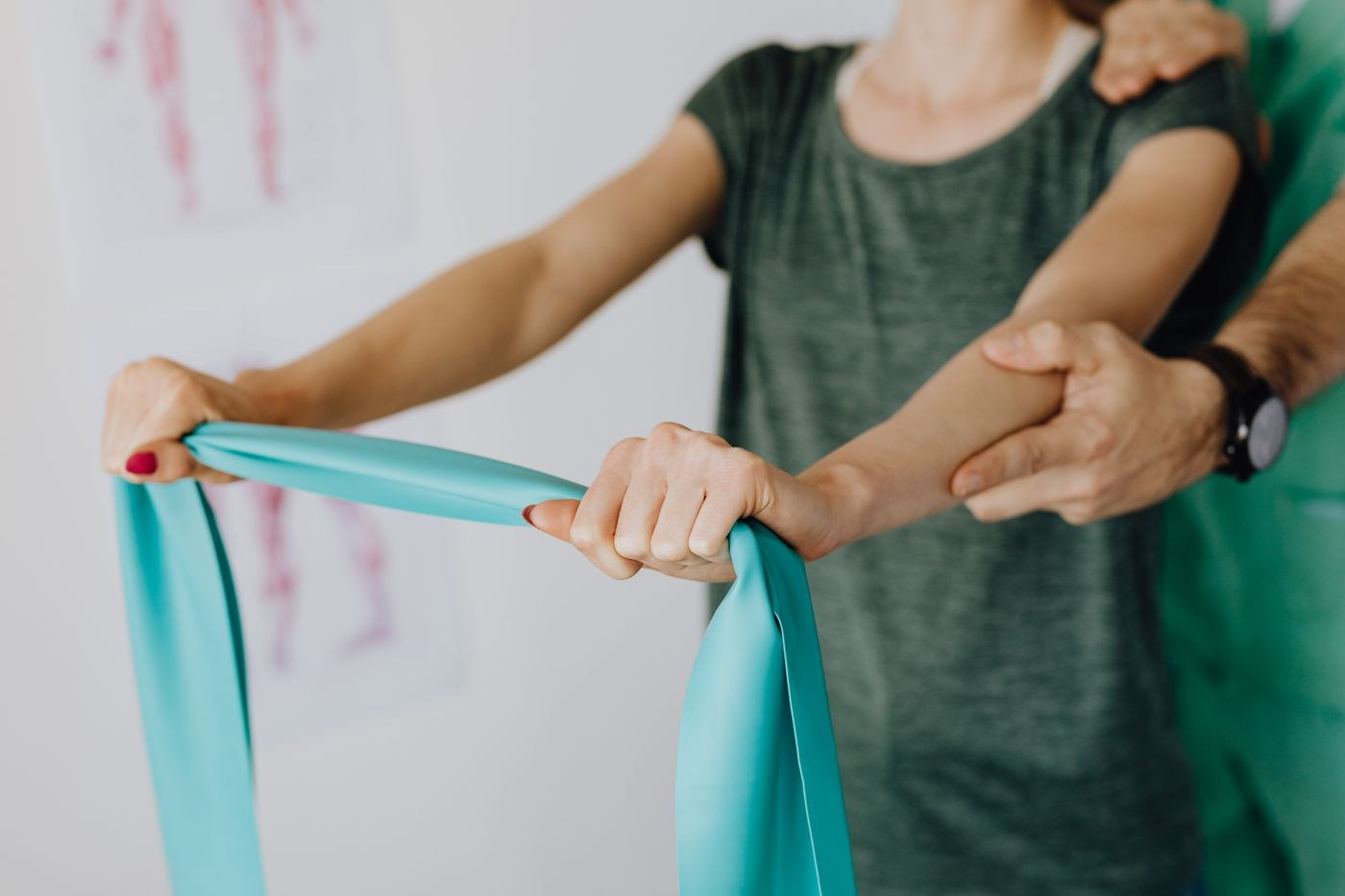 Stock photo of guided resistance-band exercise for strength and mobility